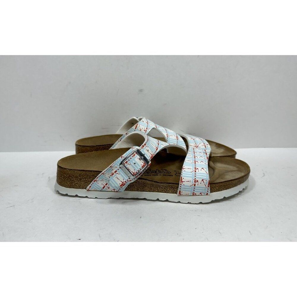 Birkenstock Birkis Anchor Print Sandals Slides Womens Size 7 N Nautical Coastal